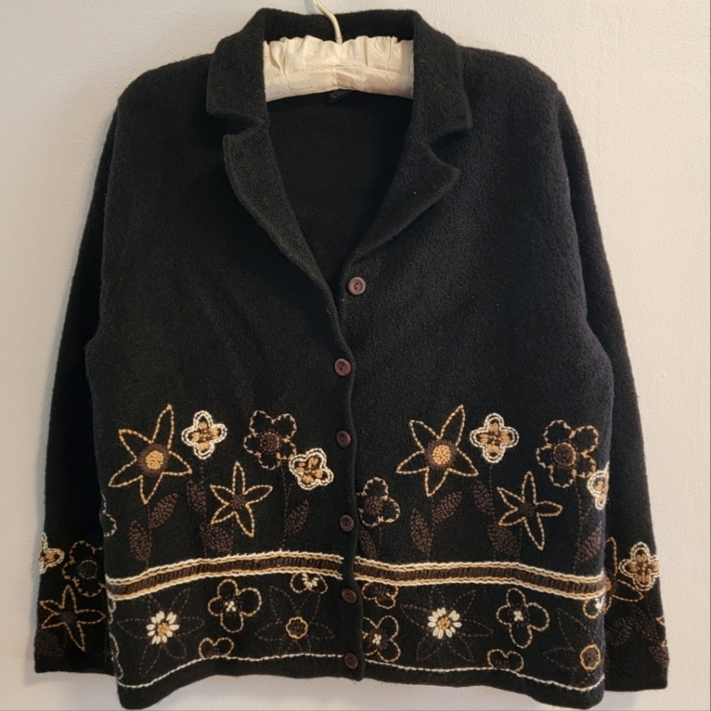 100% Wool Cozy Dark Academia Cabincore Mori Girl Wimsigoth Paraphrase Blazer XL - Picture 2 of 7